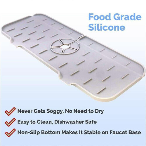 (gray)2pcs Silicone Faucet Mat Kitchen Protector Faucet Absorbent Mat Sink Splash Guard 2
