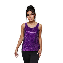 (XXL, Purple) Débardeurs à sequins femmes, hauts sans manches tendance, col rond ajusté, couleurs unies, haut de festival.