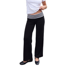 (S, Black) Pantalon de détente rayé à jambes larges pour femme, taille repliable, coupe ample et décontractée, bas de pyjama