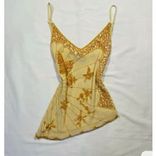 (L, Light Yellow) Débardeur papillon à sequins pour femme, sans manches, à fines bretelles, transparent, style chemise d'été