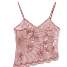 (S, Pink) Débardeur papillon à sequins pour femme, sans manches, à fines bretelles, transparent, style chemise d'été