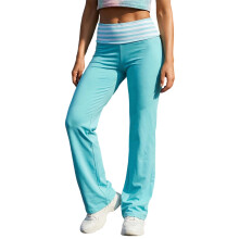 (L, Blue) Pantalon de détente rayé à jambes larges pour femme, taille repliable, coupe ample et décontractée, bas de pyjama