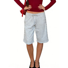 (S, Gray) Short femme mi-long, taille élastique rivetée, coupe ample, style streetwear estival