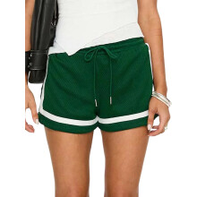 (L, Green) Modische, lässige Schlafshorts für Damen mit Kordelzug in Kontrastfarbe