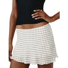 (M, White) Dames minirokjes van mesh met modieuze stippenprint of effen kleur, lage taille, zwierige rok voor een avondje uit