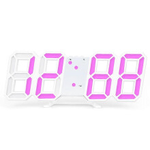 (pink) Digital 3D LED Big Wall Desk Alarm Clock Snooze 12/24 Hours Auto Brightness USB