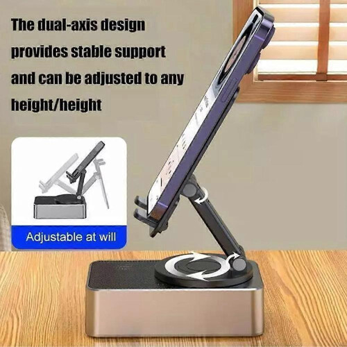 (gray) Bluetooth Audio Power Phone Holder, Phone Stand with Bluetooth Speaker Foldable 1