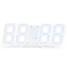 (white) Digital 3D LED Big Wall Desk Alarm Clock Snooze 12/24 Hours Auto Brightness USB