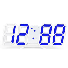 (blue) Digital 3D LED Big Wall Desk Alarm Clock Snooze 12/24 Hours Auto Brightness USB