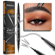 (Grey) Hellokiss Liquid Eyebrow Pen,2 in 1 Dual-ended Natural 4 Fork Tip Liquid Eyebrow
