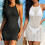 Robe de plage tricotée ajourée, tissu Polyester léger,-Noir S 2