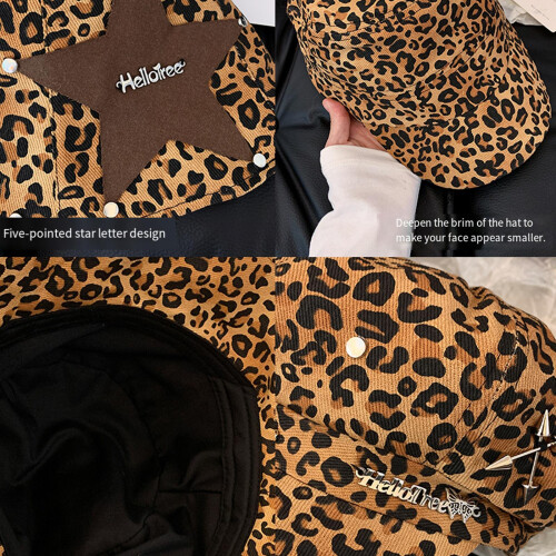 Fashionable Beret Hat With Double Style Design-Leopard print OS 1