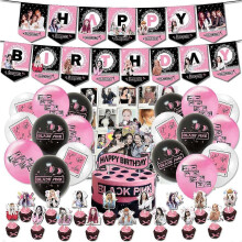 Blackpink Party Supplies Set with Banner, Balloons, and Cake Toppers for UK Fans