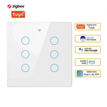 (white, 6 routes) 4/6/ Gang Tuya Smart Zigbee  Brazil Wall Light Switch Touch Panel Sensor Smart Home Interruptor Work with Alexa Google Home