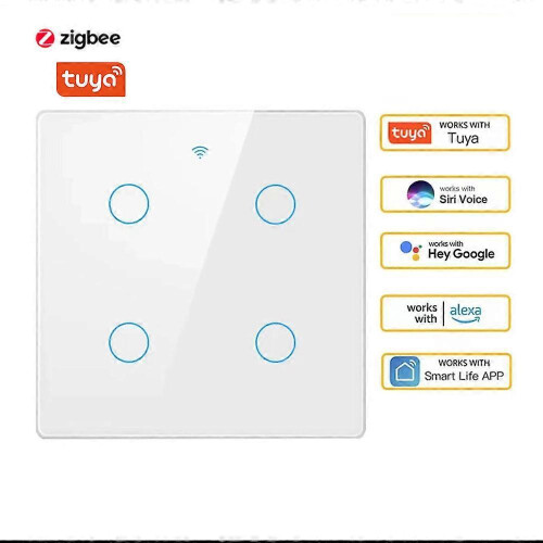 (white, 4 routes) 4/6/ Gang Tuya Smart Zigbee  Brazil Wall Light Switch Touch Panel Sensor Smart Home Interruptor Work with Alexa Google Home