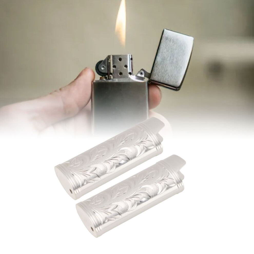 Silver 2Pcs Vintage Zinc Alloy Lighter Case 70G