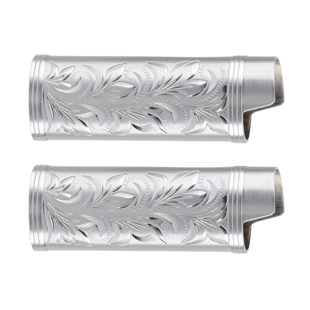 Grey 2Pcs Vintage Zinc Alloy Lighter Case 2.5Oz