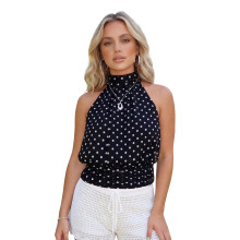 (M, Multi-Color) Dames zomer haltertopjes, modieus, effen kleur of stippenprint, open rug, perfect voor een avondje uit.
