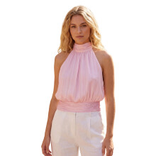(L, Pink) Dames zomer haltertopjes, modieus, effen kleur of stippenprint, open rug, perfect voor een avondje uit.