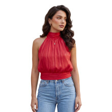 (XL, Red) Dames zomer haltertopjes, modieus, effen kleur of stippenprint, open rug, perfect voor een avondje uit.