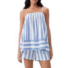 (M, Blue) Damen-Shorts-Set, gestreiftes Trägertop mit Shorts mit elastischem Bund, zweiteiliges Sommer-Outfit