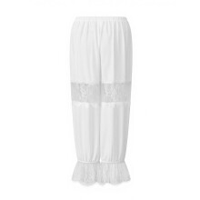 (L, White) Pantalon long bloomer pour femme, patchwork de dentelle, taille élastique, style capri victorien, bas de pyjama