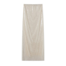 (L, White) Damesrok met pailletten, doorschijnend, glinsterend, elastische taille, lange bodycon rok voor feestjes en clubs