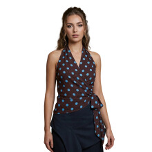 (M, Coffee) Women's Summer Halter Neck Tops Fashionable Dot Print Sleeveless V Neck Open Back Vest for Party Daily Wear