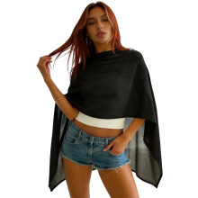 (S, Black) Poncho tricoté pour femme, couleur unie, châle asymétrique, cape confortable pour toutes les saisons