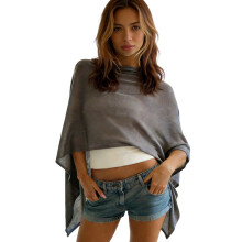 (M, Gray) Poncho tricoté pour femme, couleur unie, châle asymétrique, cape confortable pour toutes les saisons