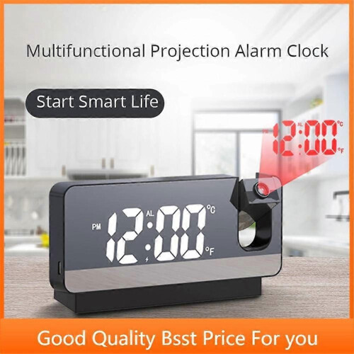(white) Smart Alarm Clock LED Digital Projection Temperature Time Projector LCD Display 1