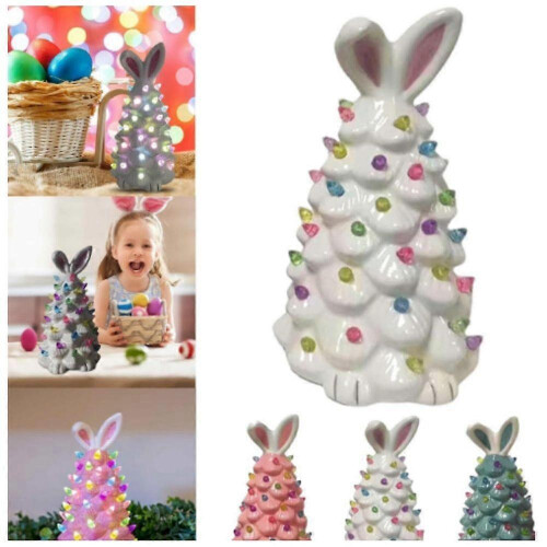 (white) 2025 Latest Easter Egg Tree - Lighted Easter Bunny Topiary Resin Tree