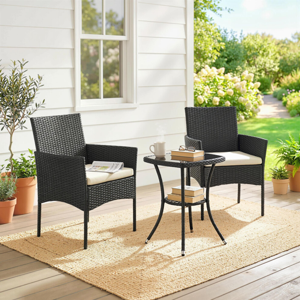 Outsunny 3 Piece Rattan Bistro Set With 2 Tier Glass-Top Table, Chairs