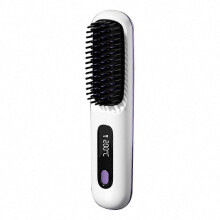 (White) USB Charging Portable Hair Straightener Brush, Cordless Straightening Comb LED Display & Ceramic Coating, Ionic Technology
