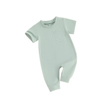 (12-18 Months, Green) Combinaison bébé fille/garçon, été décontracté, poche, manches courtes, col rond