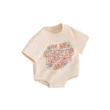 (6-12 Months, Khaki) Combinaison bébé fille floral et lettres, manches courtes, col rond, body été décontracté