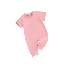 (3-6 Months, Pink) Combinaison bébé fille/garçon, été décontracté, poche, manches courtes, col rond