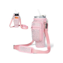 (Pink)Sparkling Rhinestone Bottle Bag For Stanley 40/30 Oz Insulated Tumbler Sleeve