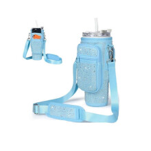(Blue)Sparkling Rhinestone Bottle Bag For Stanley 40/30 Oz Insulated Tumbler Sleeve