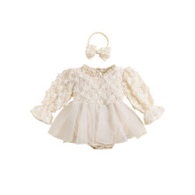 (18-24 Months, Beige) Baby meisjes herfst inclusief hoofdband.
