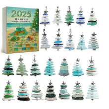 Sea Glass Christmas Tree Advent Calendar Blind Box with Festive Acrylic Pendant Decorations