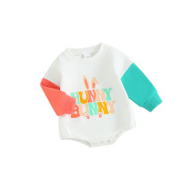 (3-6 Months, White) Combinaison de Pâques pour bébés, manches longues, col rond, imprimé lapin, barboteuse décontractée
