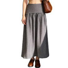 (S, Dark Brown) Damesmode: Lange rokken, rokken met verlaagde taille, geruite rokken, zomerse casual A-lijn rokken, streetwear