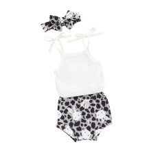 (0-3 Months, White) Ensemble short bébé fille, barboteuse sans manches avec short lapin et bandeau assorti, tenue de Pâques