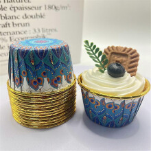 (color05) 50pcs Bohemian patterned Middle East single sided gold Mafen cup with rolled mouth, heat-resistant and thickened cake cup