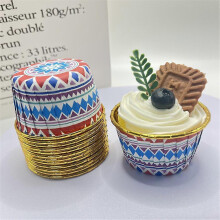 (color07) 50pcs Bohemian patterned Middle East single sided gold Mafen cup with rolled mouth, heat-resistant and thickened cake cup