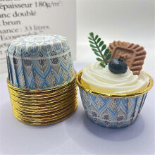 (color02) 50pcs Bohemian patterned Middle East single sided gold Mafen cup with rolled mouth, heat-resistant and thickened cake cup
