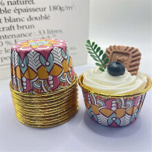 (color01) 50pcs Bohemian patterned Middle East single sided gold Mafen cup with rolled mouth, heat-resistant and thickened cake cup