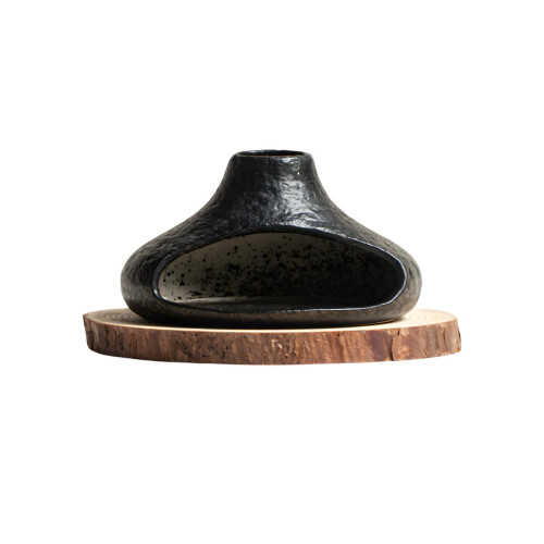 Decorative Little Stack Pot With Natural Wood Base To-White 1