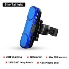 (blue) Bike Tail Light Bicycle USB Rechargeable LED Rear Lamp Flashing Wraning N